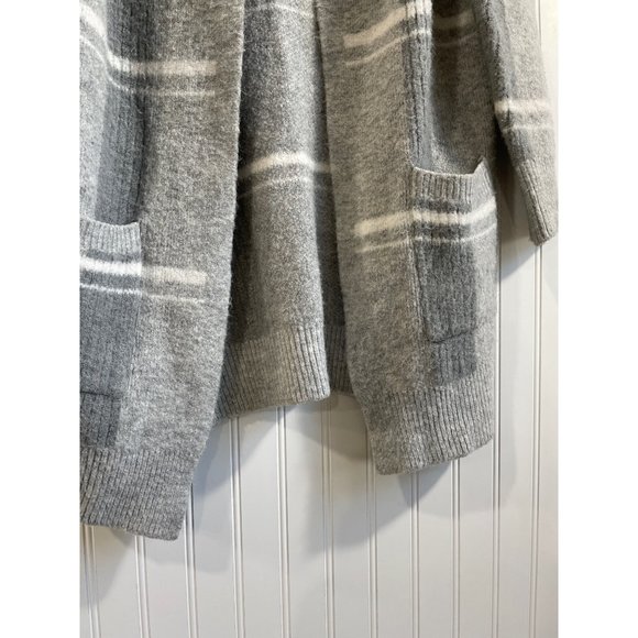 Loft Women's X-Small Grey White Stripe Fuzzy Open Front Cardigan Oversized - Picture 3 of 7